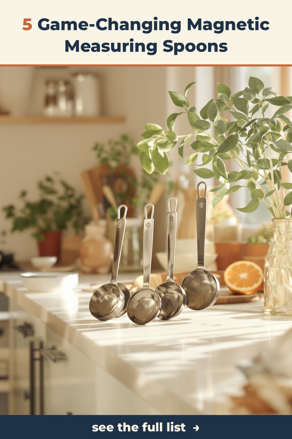 Magnetic measuring spoons displayed prominently in a cozy kitchen setting.