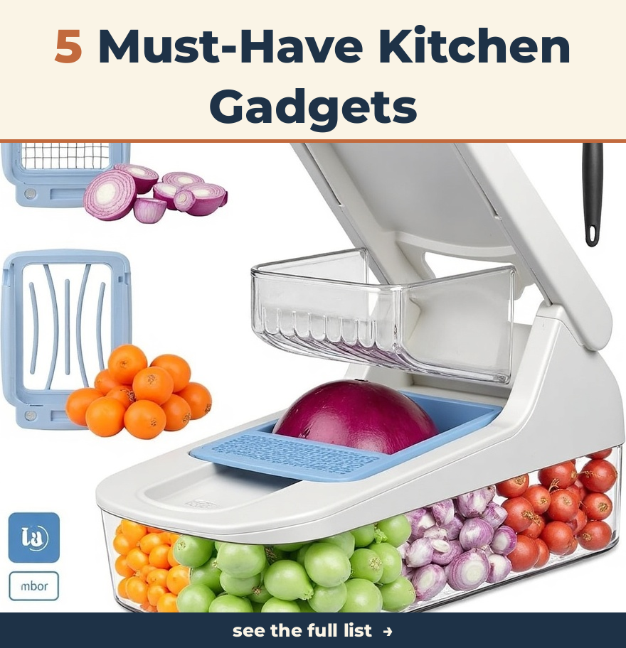 A non-slip onion chopper with container on a wooden kitchen countertop.